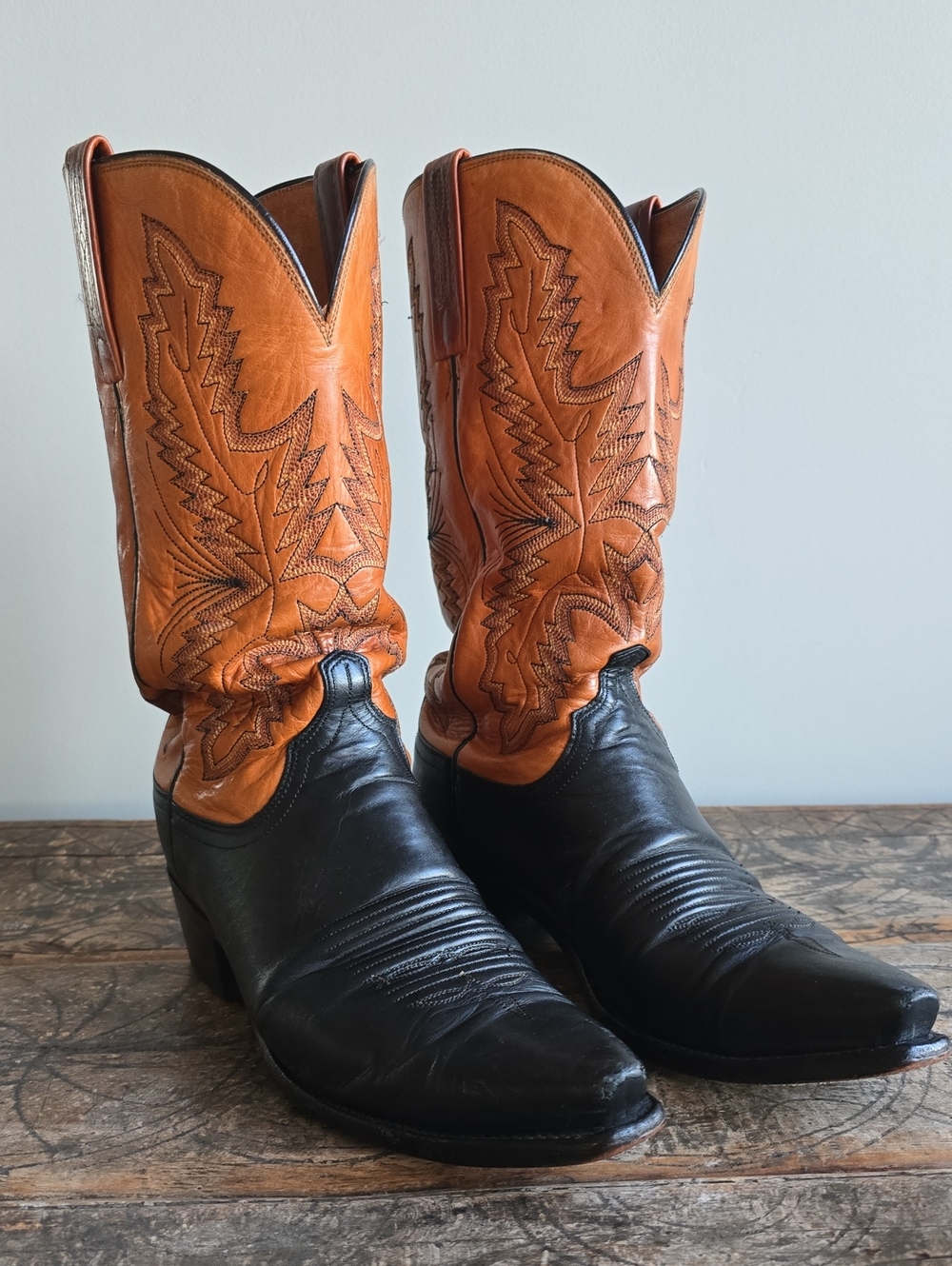 Men's Lucchese Two-Tone Western Cowboy Boots - Black & Tan